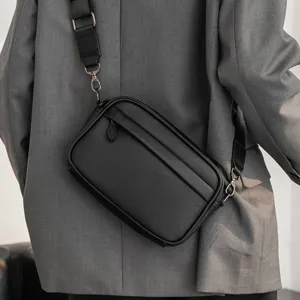 Men's black PU leather casual crossbody shoulder bag stylish chest bag daily wear main view