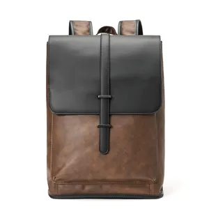Vintage PU leather backpack for men, large capacity travel school bag, laptop rucksack.