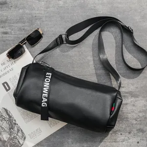 Men's Casual PU Leather Cylinder Crossbody Bag Waterproof Urban Minimalist Small Shoulder Bag Fashion Messenger Bag