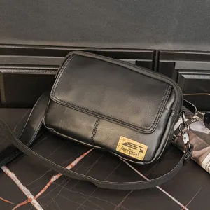 Men Vintage PU Leather Crossbody Bag Casual Solid Color Waterproof Messenger Bag Fashion Retro Shoulder Bag