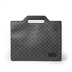 Men's business casual document bag dark grey monogram briefcase with top handle for office work