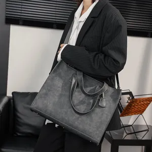 Korean fashion PU leather tote bag with zipper, versatile grey crossbody handbag for daily use