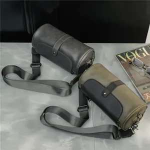 Vintage cylinder shoulder bag casual crossbody bag for men and women retro design style.