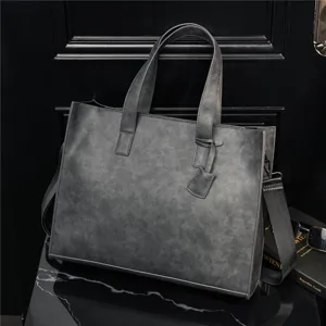 Men PU Leather Tote Bag Casual Business Handbag Large Capacity Shoulder Bag Fashion Commuter Messenger Bag