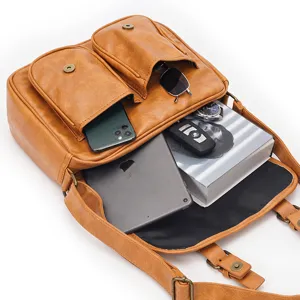 Retro PU leather shoulder bag, casual vintage crossbody bag with large storage capacity.