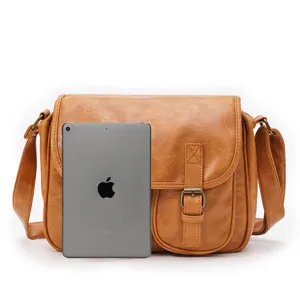 Vintage leather messenger bag for women stylish casual crossbody bag brown shoulder purse