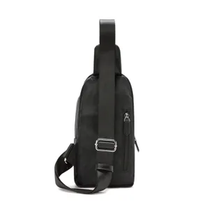 Stylish black camo chest bag detail, casual nylon sling backpack for men and students.