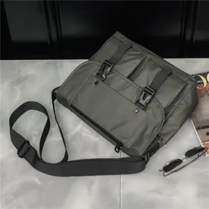 Waterproof Oxford cloth messenger bag detail, retro men casual crossbody shoulder bag with buckles.