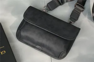 Black vintage men messenger bag stylish retro crossbody shoulder bag with adjustable strap