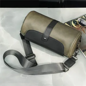 Vintage cylinder shoulder bag for men and women, stylish casual crossbody bag.