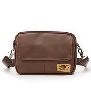 Brown PU leather messenger bag retro cross body bag casual square shoulder bag for men