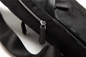 Men black nylon chest bag stylish casual sling crossbody bag with metal zipper and durable strap