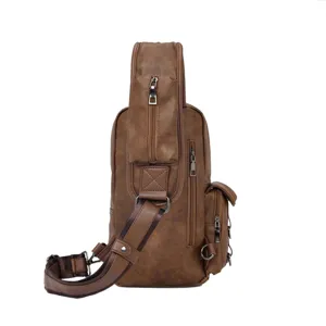 Men PU leather chest bag casual retro sling bag stylish vintage cross body backpack