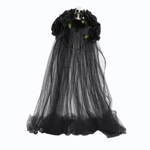 Halloween Lolita Rose Noire Longue Maille Serre-Tête Gothique Crâne Fête Coiffure Accessoires Cheveux Pour Femmes