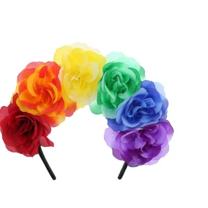 Halloween Rose Flower Headband Colorful Artificial Floral Hair Band Festival Party Headwear Hair Accessories