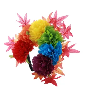 Colore arc-en-ciel fleur feuille d'erable serre-tete pour fete festival costume detail