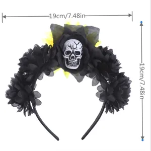 Halloween skull black flower headband party costume hair hoop headwear size 19cm
