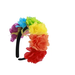 Diadema de flores de arco iris de poliéster flor artificial para fiesta cosplay