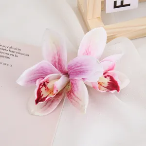 Doble orquídea flor pinza de pelo simulación floral bohemia vacaciones accesorios de pelo mujer