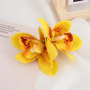 Exquisita horquilla flor artificial orquídea amarilla doble, ideal para estilo vacaciones bohemias.