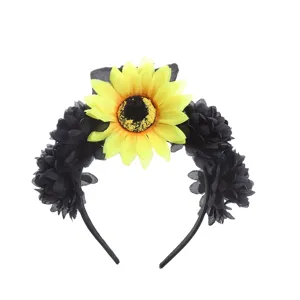 Halloween party sunflower black flower hairband, spooky festival costume headpiece for women.