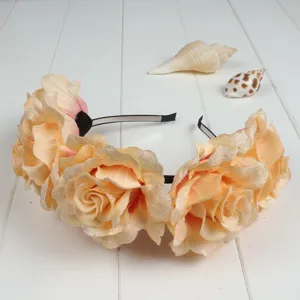 Exquisite fabric rose flower headband, 8cm vintage diamond velvet floral hair hoop for photos.