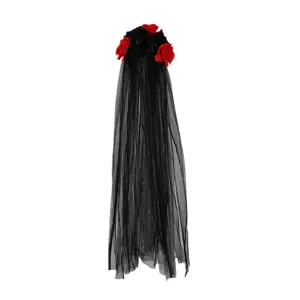 Gothic lolita voile noir rose rouge serre-tête halloween fête costume accessoire cheveux détail