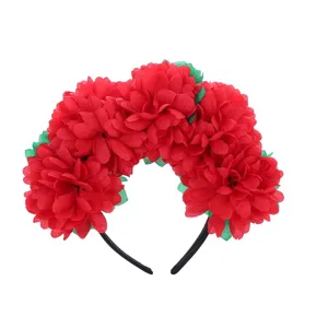 Rotes Blumen Haarreifen doppelte Reihe Blumen Haarreif für Halloween Party Kostüm Verkleidung