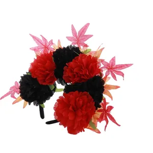 Serre-tête de fleurs artificielles d'Halloween avec des feuilles d'érable pour fête et costume.