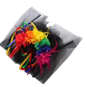 Colorful simulation flower long mesh veil headband for Halloween party feather hair accessory