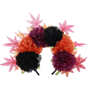 Serre-tête fleur Halloween avec fleurs artificielles multicolores et feuilles d'érable.