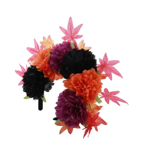 Serre-tête fleur artificielle Halloween chrysanthèmes et feuilles d'érable pour fête