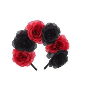 Halloween red black rose headband festival party hair hoop gothic floral hair accessory