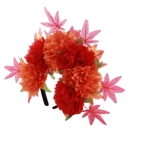 Bandeau de fleurs artificielles d'automne feuille d'érable fête festival cerceau de cheveux