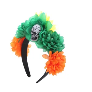 Halloween floral skull headband for party costume black hair hoop festival scary dress up