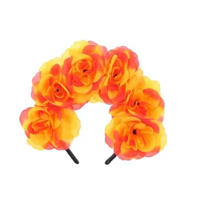 Colorful artificial rose flower headband for festival party, halloween costume dress up hair hoop.