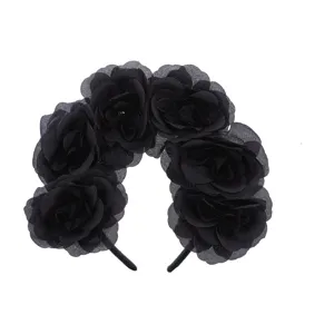 Black rose headband gothic floral hair hoop for Halloween party dress up and cosplay hair accessories