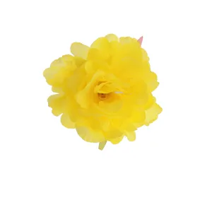 Yellow artificial peony flower hair clip detail close-up fabric hair accessory decoration