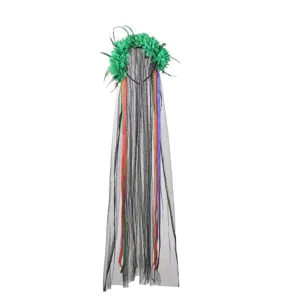 Halloween floral veil headband with colorful ribbons, spooky party hair accessory for women.