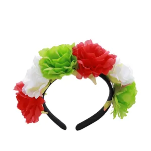 Diadema de flores colorida en detalle, perfecta para fiestas, festivales y disfraces de cosplay.