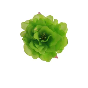 Green artificial peony flower detail, polyester material for DIY hair clip accessories.