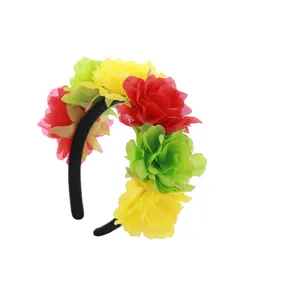 Diadema de flores coloridas de poliéster flor artificial para fiesta cosplay disfraz