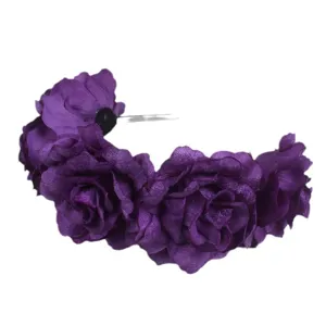 Purple fabric rose flower headband vintage velvet hair hoop women elegant floral hair accessories