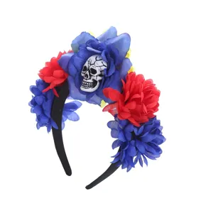 Halloween Skull Flower Headband Gothic Party Hair Hoop for Cosplay Costume Events