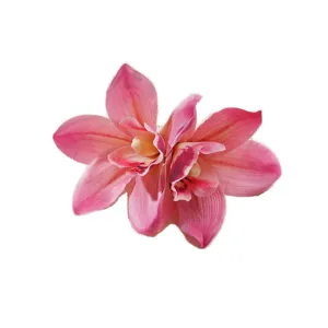 Pinza de pelo con flor artificial de doble orquídea rosa estilo bohemio para vacaciones