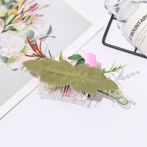 Pigne a cheveux en argent rose flanelle style INS accessoire de coiffure de mariee fleur