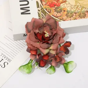 Exquise pince à cheveux fleur de pivoine en tissu épingle à cheveux bohème pour chapeau.