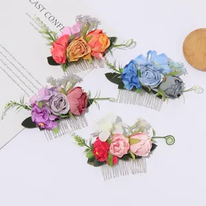 Kunstbloem Haarkamm Bruid Bruiloft Hoofdtooi Etnische Dans Stof Haar Accessoires