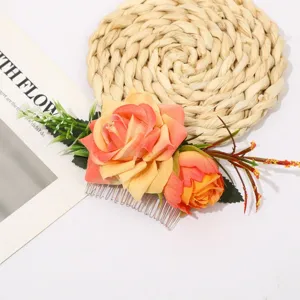 Peigne à cheveux rose artificielle en tissu floral de mariée vintage élégant accessoire de cheveux