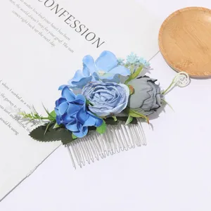 Blauwe kunstbloem haarkam voor bruiloft haaraccessoires en bloemige hoofdtooi voor vrouwen.